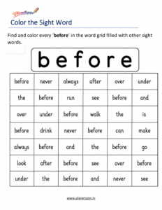 Color every before in the word grid