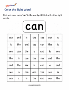 Color the sight word can kindergarten worksheet