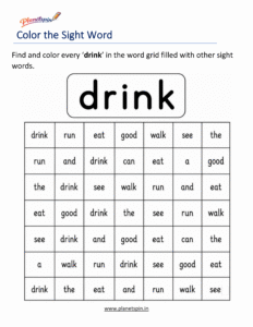 Color every drink in the word grid