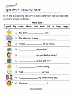 Complete the sentences using sight words worksheet