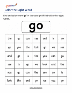 Color the sight word go kindergarten worksheet