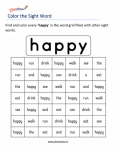 Color every happy in the word grid