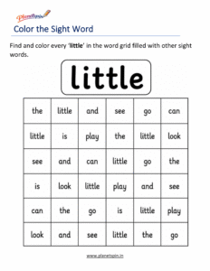 Color the sight word little kindergarten worksheet