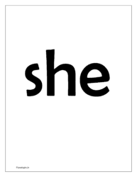 free printable flash card for 'she'