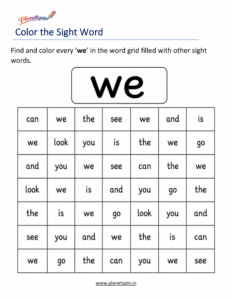 Color the sight word we kindergarten worksheet
