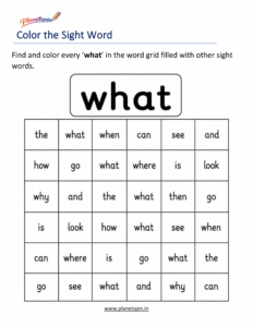 Color the sight word what kindergarten worksheet