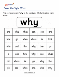 Color the sight word why kindergarten worksheet