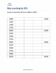Skip counting by 50’s worksheets