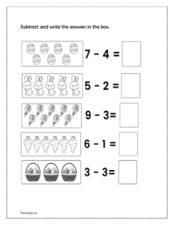 Subtract and write the answers in the box (Subtraction activity sheets)