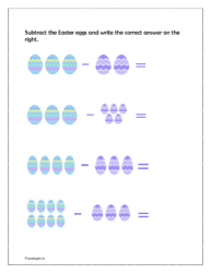 Subtract the Easter eggs and write the correct answer on the right