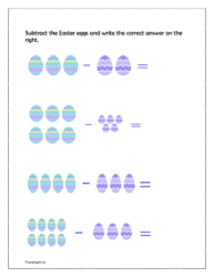 Subtract the Easter eggs and write the correct answer on the right