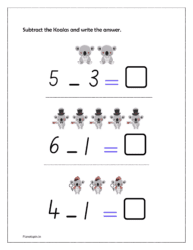 Subtract the Koalas and write the answer (Subtraction activity sheets)