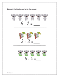 Subtract the Koalas and write the answer in the Subtraction activity sheets