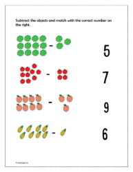 Subtract the objects and match with the correct number on the right