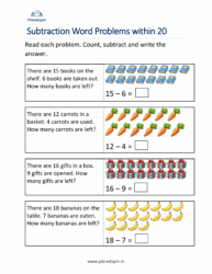 Subtraction word problems within 20