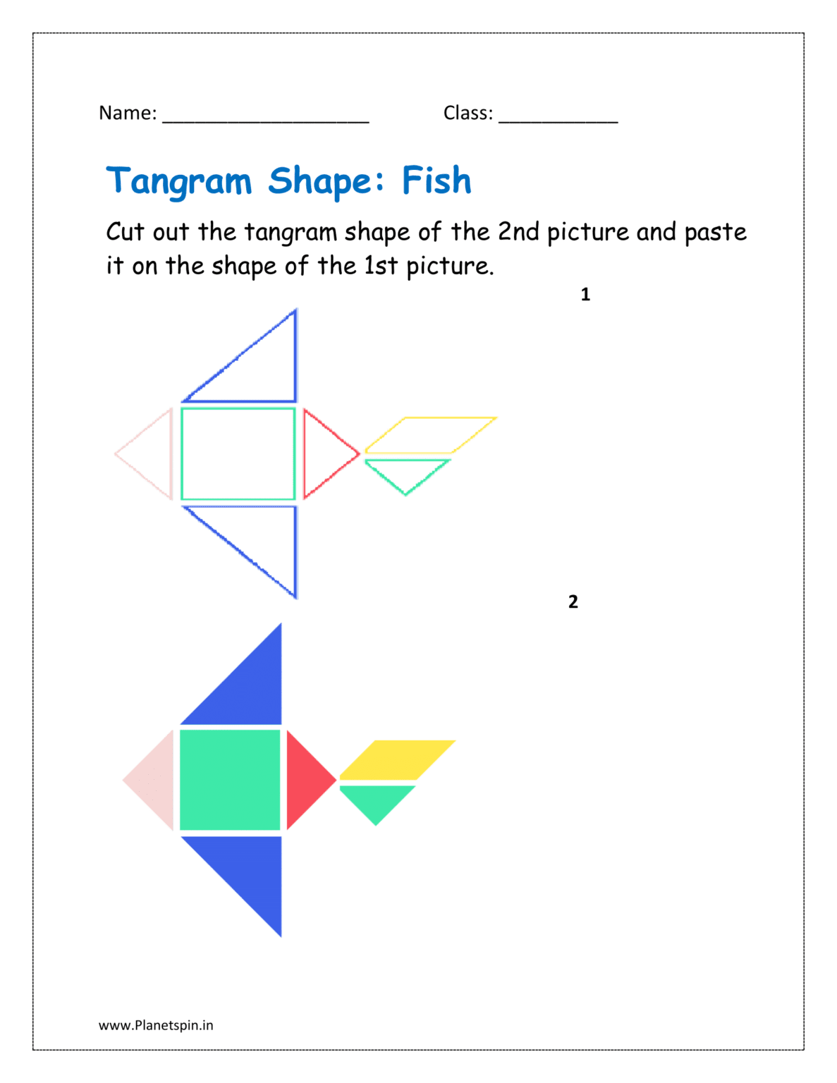 Tangram worksheets for kindergarten | Planetspin.in