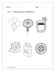 Tick mark all the items which are filled with air (Kindergarten worksheet science)