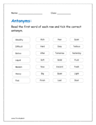Read the first word of each row and tick the correct antonym