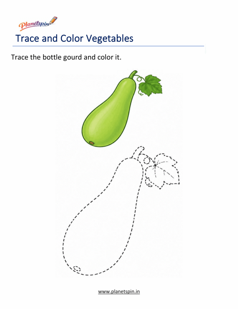 Trace and Color Vegetables Worksheets for Kindergarten