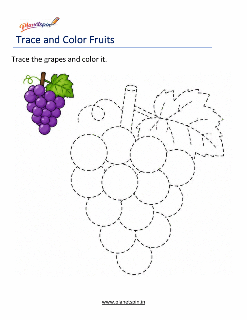 Trace and Color Fruits Worksheets | Kindergarten PDF