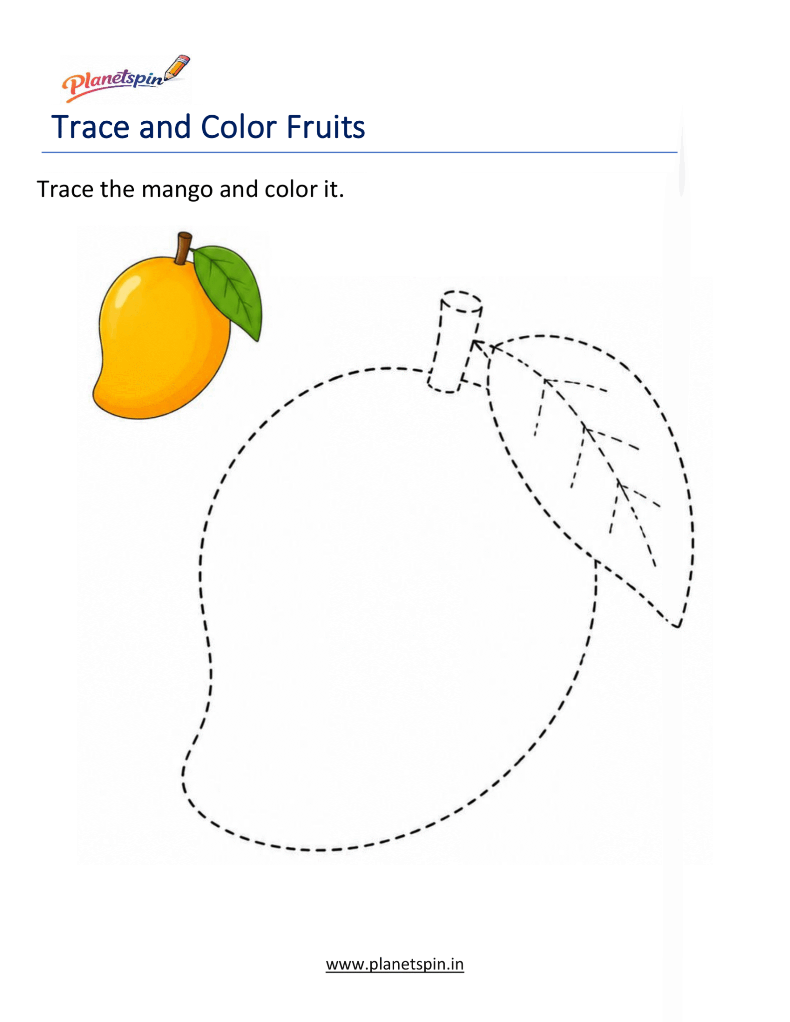 Trace and Color Fruits Worksheets | Kindergarten PDF