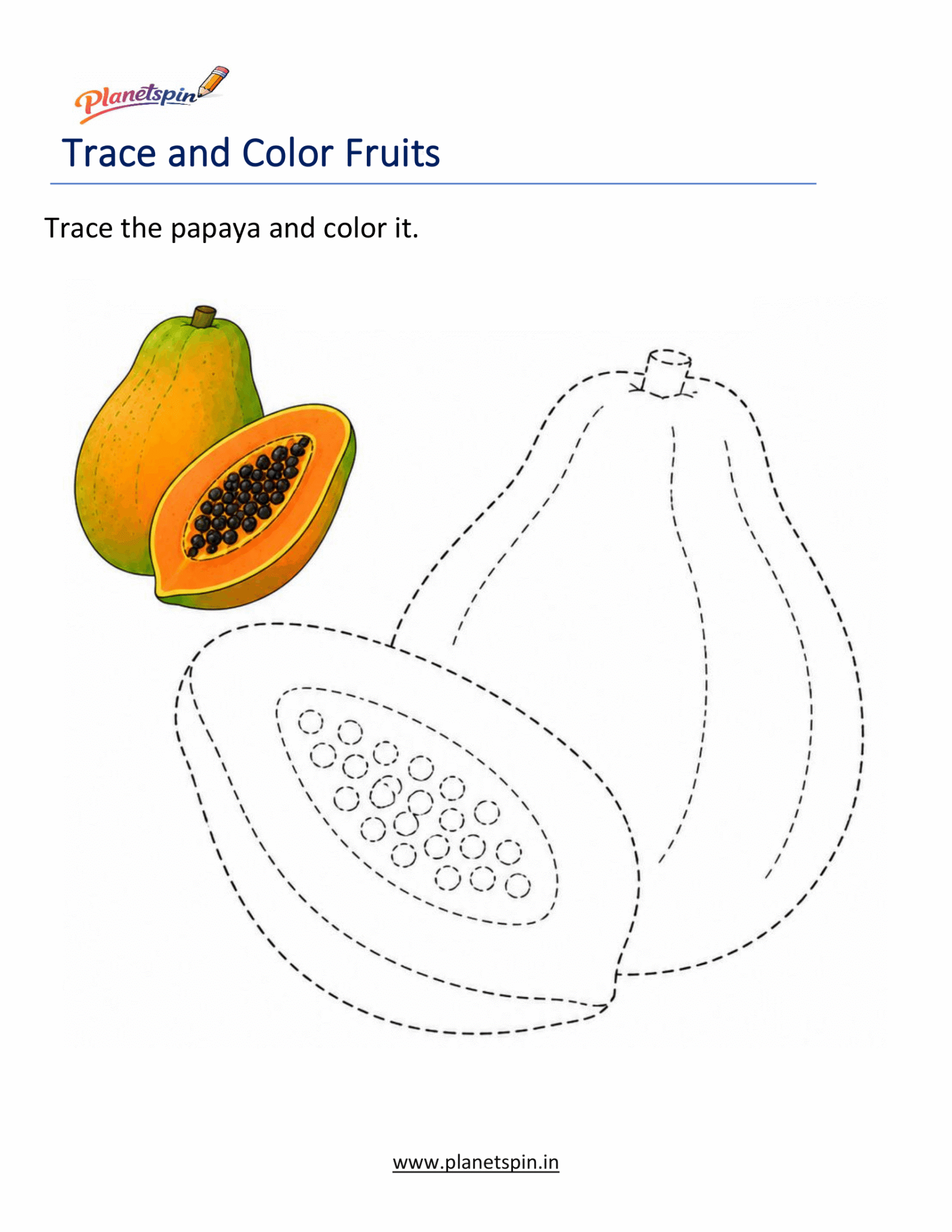 Trace and color fruits worksheets | Planetspin.in