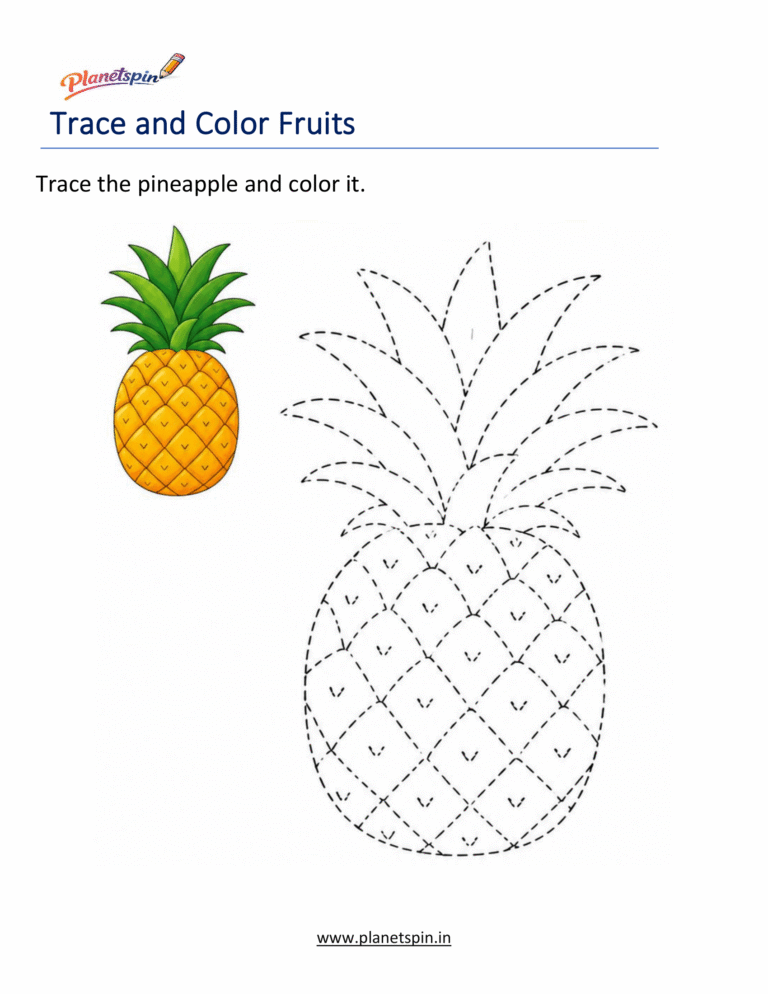 Trace and Color Fruits Worksheets | Kindergarten PDF