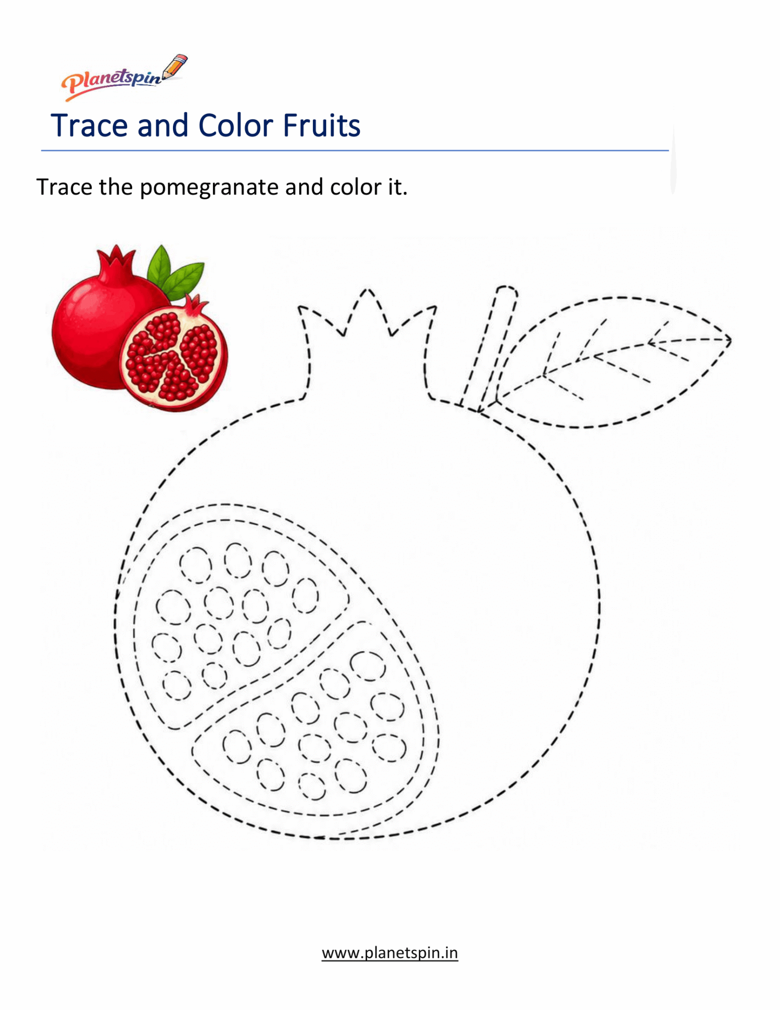 Trace and color fruits worksheets | Planetspin.in