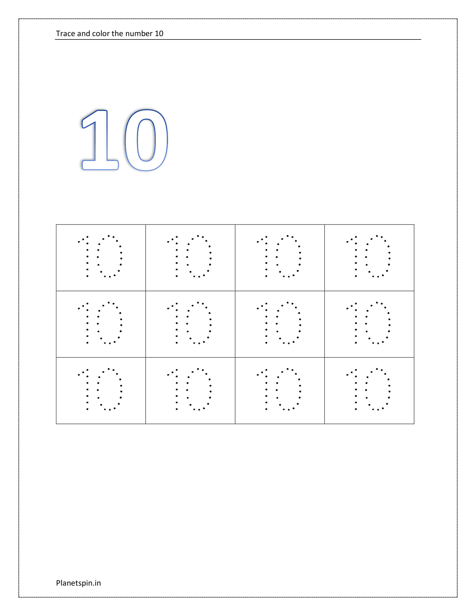 Number 10 worksheet | Planetspin.in