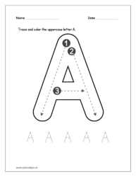 Trace and color the uppercase letter A