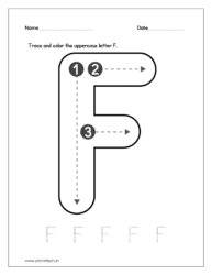 Download the kindergarten worksheet to trace and color the uppercase letter F