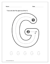 Download the kindergarten worksheet to trace and color the uppercase letter G