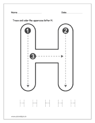 Download the kindergarten worksheet to trace and color the uppercase letter H
