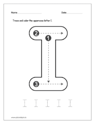 Download the kindergarten worksheet to trace and color the uppercase letter I