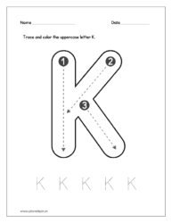 Download the kindergarten worksheet to trace and color the uppercase letter K