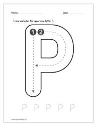 Download the kindergarten worksheet to trace and color the uppercase letter P