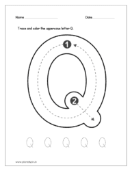 Download the kindergarten worksheet to trace and color the uppercase letter Q