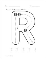Trace and color the uppercase letter R