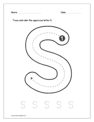 Download the kindergarten worksheet to trace and color the uppercase letter S