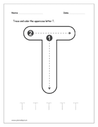 Download the kindergarten worksheets for tracing the uppercase letter T