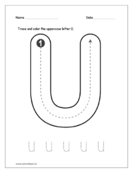 Download the kindergarten worksheets for tracing the uppercase letter U