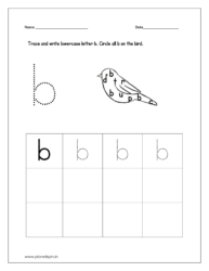 Trace and write lowercase letter b and circle all b on the bird.