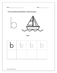 Color the boat and trace and write the lowercase letter b