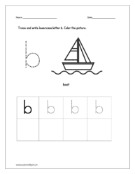 Color the boat and trace and write the lowercase alphabet letter b