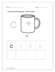 Trace and write lowercase letter c and color the cup.