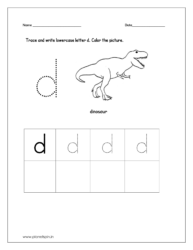 Trace and write lowercase letter d and color the dinosaur.