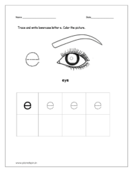 Trace and write lowercase letter e and color the eye.