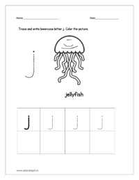 Trace and write the lowercase letter j and color the picture