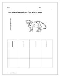 Trace and write lowercase letter l and circle all l on the leopard.