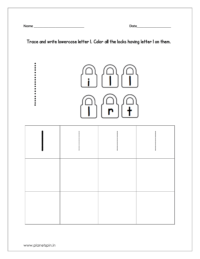 Trace and write lowercase letter l and color all the locks having letter l on them.